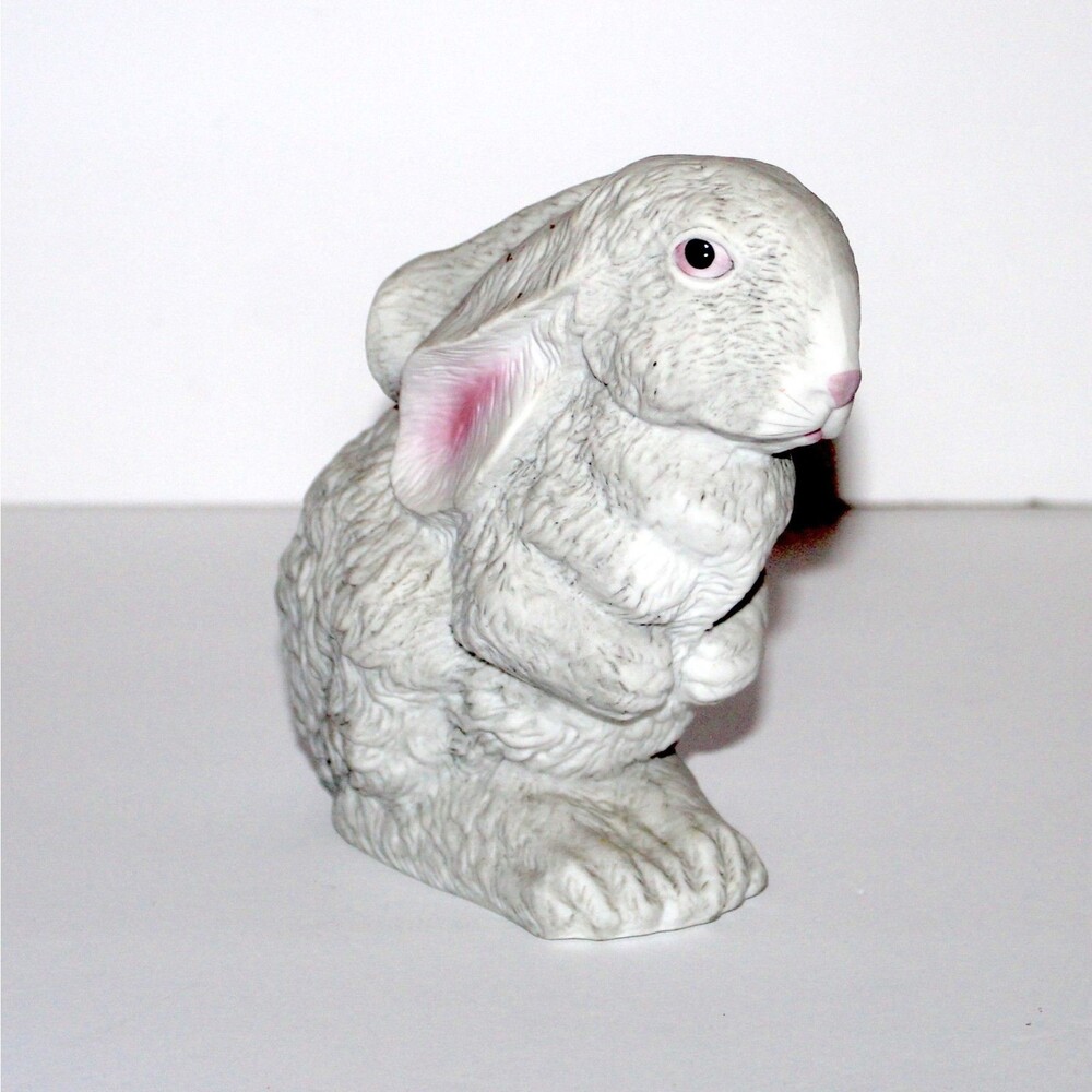 Rabbit Figure porcelain bisque long ears white pink Easter Bunny 5.5"